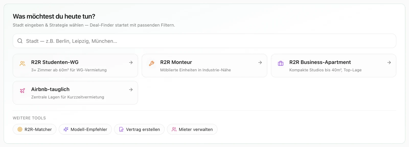 Strategie-Auswahl: WG, Monteur, Business-Apartment, Airbnb